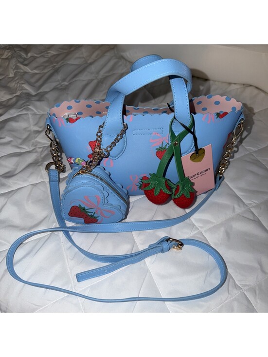 Juicy Couture Handbags - NWT JUICY COUTURE SWEET STRAWBERRY MINI TOTE CROSSBODY BAG W POUCH BLUE